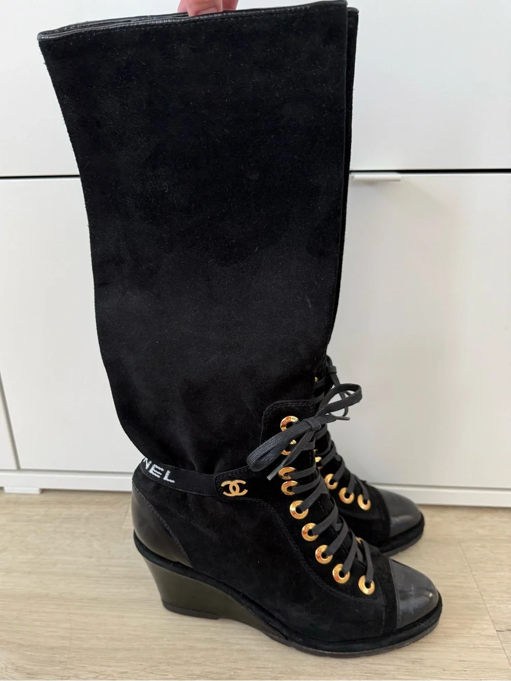 Chanel 2016 Interlocking CC Logo Lace-Up Boots
